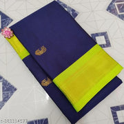 Golden Zari Cotton Silk Paithani Saree Navy Parrot