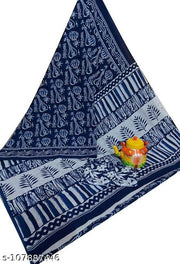 Jaipuri Hand Block Printed Soft Cotton Mulmul Saree ,Sanganeri Cotton Malmal Saree, Bagru Cotton Saree, Batic / Batik Print Cotton saree In Super Fine 92*80 Fabric Quality With Attached Blouse Piece for Woman