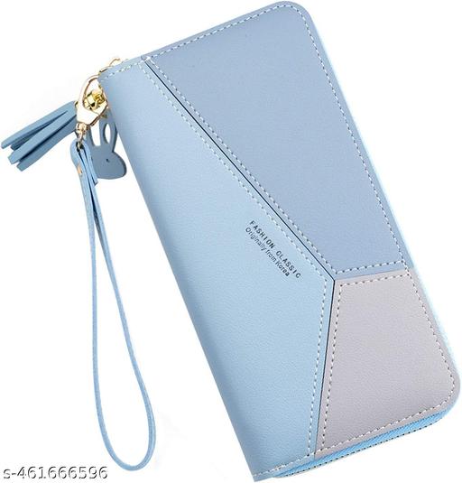 Ladies Purse Wallet PU Leather Long Women Wallet Card Holder Organiser Wallet Wristlet Clutch Wallet with Zipper Pocket Coin Purse Phone Wallet with Tassel and Pendant Blue
