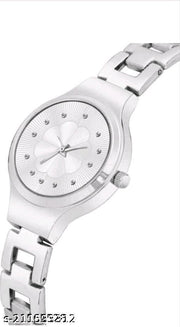 Fancy Flower Design Metal Chain Analog Watch For Womens & Girls