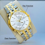 The Vintage Day & Date Functioning Original Gold Plated Adjustable Bracelet Men Watch Quartz Analog Watch