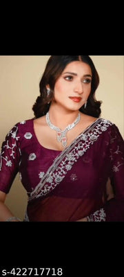 Georgette Embroidered Elegant Purple Color Sreee With Blouse