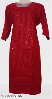 women cotton chikan Embroidery Kurtis