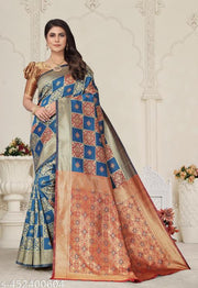 jacquard patola saree with brocade blouse