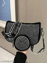Rhinestone Latest Sling Bag With Coin Pouch Broad Belt  Pack of Combo Detachable Crossbody Wide Shoulder Strap Side Square Bling Bag Stylish Evening Clutch Trending Handbags Girls Latest Ladies Purse