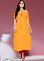 Women Ethenic Patchwork Cotton Blend Summer Straight Kurti (yellow )|straight kurti|kurti for