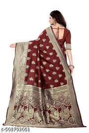 Women's Soft Banarasi Silk Saree With Blouse Piece Maroon