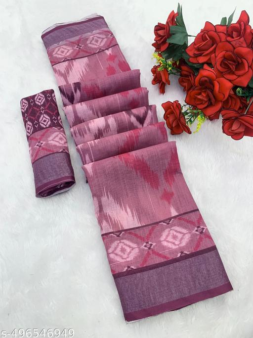 COTTON LILAN DOGITAL PRINT SILK SAREE