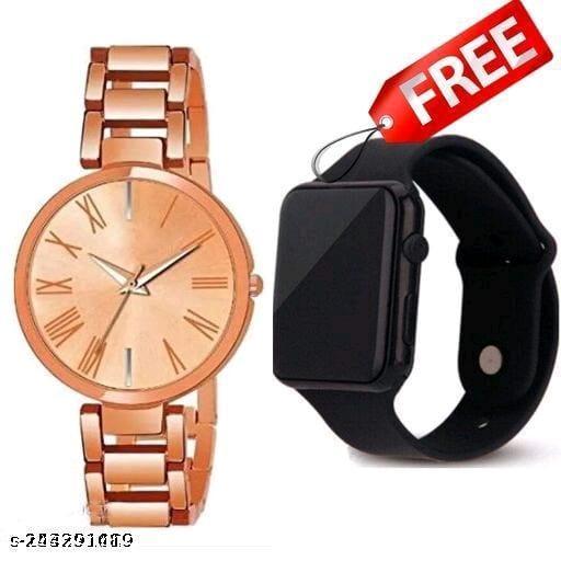 rosegold  METAL BELT ANALOG WATCH AND SMART SQUARE DIGITAL LED WATCH COMBO FOR BOYS AND MEN