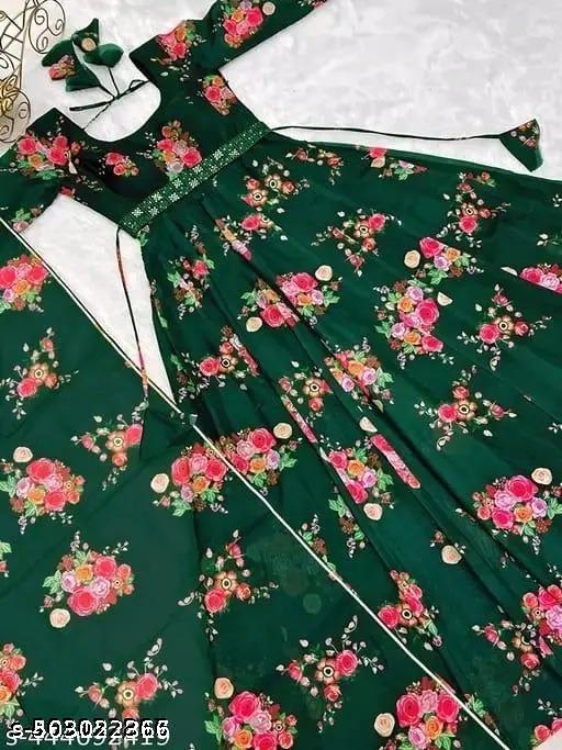 gown party wear Flower Print Long Kurti With Dupatta (No Bottomwear)