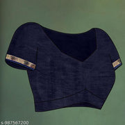 Daily Wear Dark Blue Georgette Lace Border Saree With Unstitched Blouse Piece