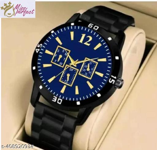 Miss perfect Blue Sq Crono Dial Bumpper Pu Black Belt Men and Boy Watch