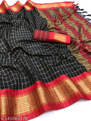 CHETTINAD CHECKS COTTON SILK SAREE WITH WOVEN ZARI BORDERED WITH MATCHING BLOUSE