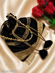 Black Lucknowi Velvet Potli Bag For Women & Girls