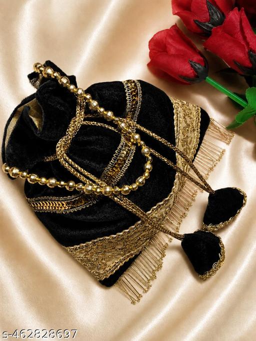 Black Lucknowi Velvet Potli Bag For Women & Girls