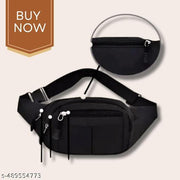 Zerrish Black Waist Bag for Men – Stylish Unisex Kamar Pouch, Crossbody Sling, Travel & Sports Utility Belt Bag