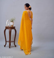 Saree With Blouse Piece haldi saree yellow saree gold saree saree for haldi