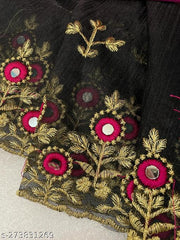 Elegant Women's Embroidered Saree with Lace Border, Mirror Work Design, Fancy Tassels and Matching Unstitched Blouse Fabric for Traditional and Ethnic Wear
