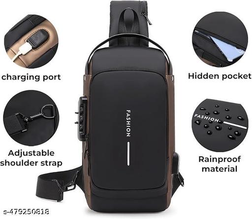 Men’s Waterproof Shoulder Bag with USB Charging Port, Anti-Theft Crossbody Sling Backpack – Reflective Strip Design, Multiple Pockets for Tablet, Wallet, Keys – Versatile for Travel, Outdoor & Business