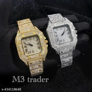 M3 trader Popular Hot Sale Hip Hop Gold Full Diamond Square Men Watch Luxury Women Iced Out Quartz
watch