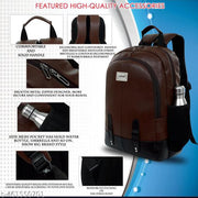 Size: M (15-30L) Zerus Brown PU Leather Laptop Backpack | 15.6” Office, Travel & Daily Use Bag