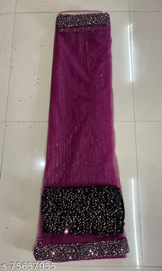 Luxury Party Wear Net Saree with Vertical Sequins Detailing, Rich Sparkle Border and Premium Fashion Finish