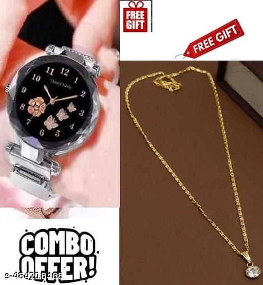 Women Magnet Belt watch with Necklace Chain Pendent for Women and Girls….freee