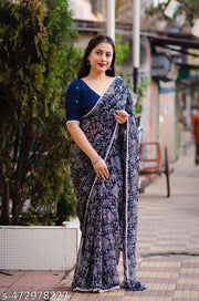 Gullak New Printed Georgette Saree with  Warli Print and Pom -Pom border