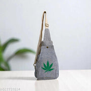 Grey Cotton Canvas Sling Bag with Radha Krishna & Green Leaf Print | Stylish Crossbody Shoulder Bag for Women & Girls | Adjustable Strap Casual Travel College Office Everyday Bag