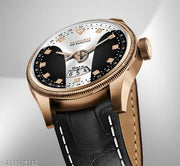 3D Glass Date Display Multi Colour Dial Leather Strap Analog Watch - For Men