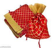 3A FEATURETAIL 13Cm X 18Cm 10pc Red Color Golden Berfi Print Small Drawstring Bags Pouches Potli For Gift, Jewelry, Dryfruits & Candy