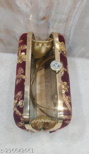 Party Velvet Clutch for Women Trendy Maroon Color Box Clutch with Handle Dulhan purse Bridal Clutch
