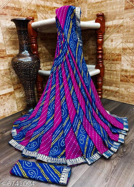 Kanooda Prints Women's Georgette Printed Lace Border Sarees.