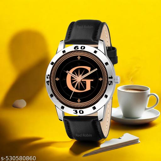 Femeo  Watches 9108 Analog Round Black Dial G Design Stylish Black Leather Strap Classic Design Fancy Wrist Watch for Men and Boys, Pack of 1 - A07ZALPHA-G-AVO-SIL-BLK-L