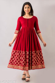 Women's Rayon Printed Long Flared Anarkali Kurtis