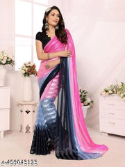 Women's Premium Satin Silk Saree for Daily Wear, Lightweight Soft Silk Fabric Party & Office Wear Saree with Solid Art Silk Unstitched Blouse Piece (Grey, Pink, Black)