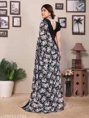 Floral Printed Women's Party Wear Saree With Unstiched Blouse Pieace