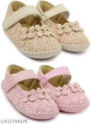 Neska Moda 6 To 12 Months Baby Girls Synthetic Leather Floral Baby Sandal Booties (Toe to Heel Length - 12 cm, Pink, Beige)-BT1894andBT1897