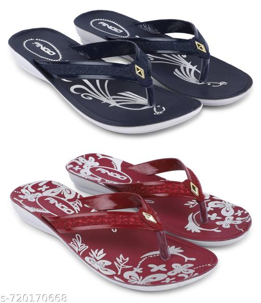Ango Soft Footbed Sandals for Women Lightweight & Comfortable Daily Wear Fashion Sandals Pack of 2