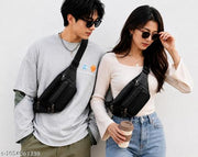 Premium PU Leather Waist Bag | Faux Leather Fanny Pack for Men & Women | Waterproof Travel Hiking Running Sports Belt Bag | Black