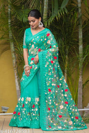 Gezrel Net Embroidery Work Saree For Woman