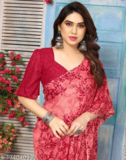SSCGeorgette Floral Printed Voilet Saree