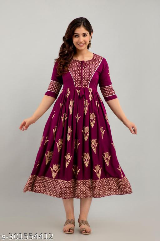 Women Rayon Floral Printed Amaira Anarkali Kurtis