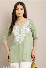 Women Trending Embroidered Short Kurti For Women And Girls