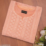 Chikankari Kurti for Women & Girls | Cotton Georgette Long Kurta | Calf Length Daily Wear Kurti | Office Wear Chiken Kurta for Ladies