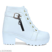 EVOLTAR women buckle design zipper synthetic heel boot | Trendy Below-the-Knee Boots for Women | Elegant & Comfortable Synthetic Leather Design | Best for Casual, Party & Holiday Outings | Stylish Footwear for Ladies & Girls