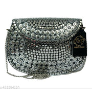 BEAUTY THINK metal clutch silver colour for women 18x4 cm midium size