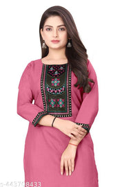 Designer Kurti New Collection Cotton Blend Stylish New Trendy , Women Kurti , Kashmiri Pheran, Cotton Kurti,Embroidered Pattern Casual Kurta for Girls & Women.