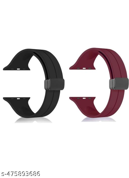 Soft Silicon Magnetic Smart Watch Strap Belt for Ultra Watch 49 mm, Series 8 / 7 45 mm, Series 6 / 5 / 4 44 mm, Series 3 / 2 / 1 42 mm, T800 Ultra, Watch 8 Ultra, i8 Pro Max, W26, T800 Smart Watch Strap Pack of 2(BLACK, MEHRUN)