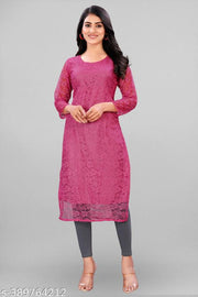 Elegant Net Fabric Embroidered Kurta for Women